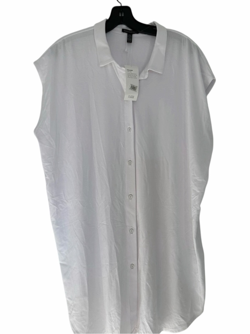 NWOT Eileen Fisher Stretch White Drop Shoulder Tunic Button Down Top XL